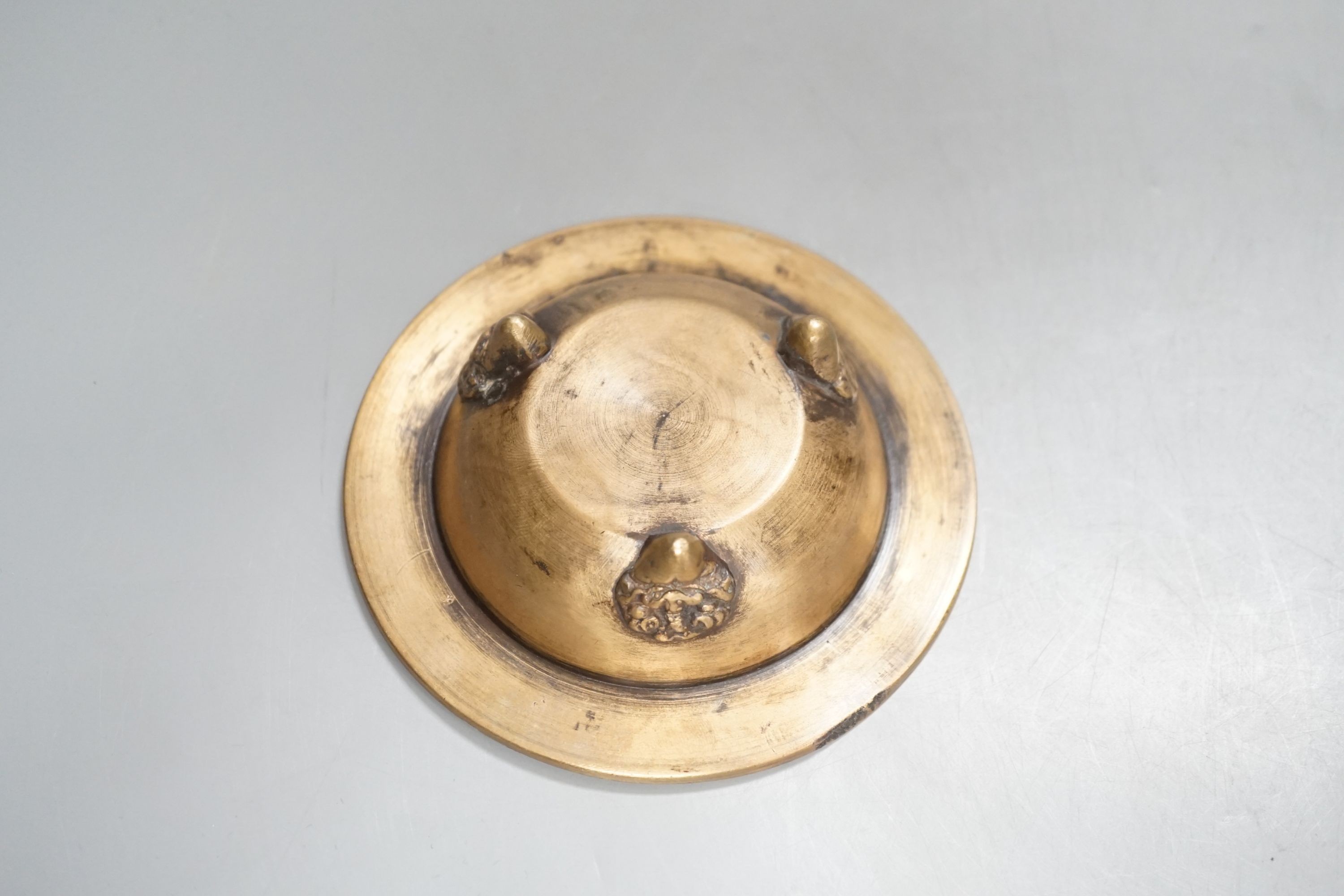 A Chinese champleve enamel bronze tripod censer, diameter 12cm